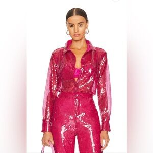 MORE TO COME Wyatt Button Down pant set in Hot Pink Sequin